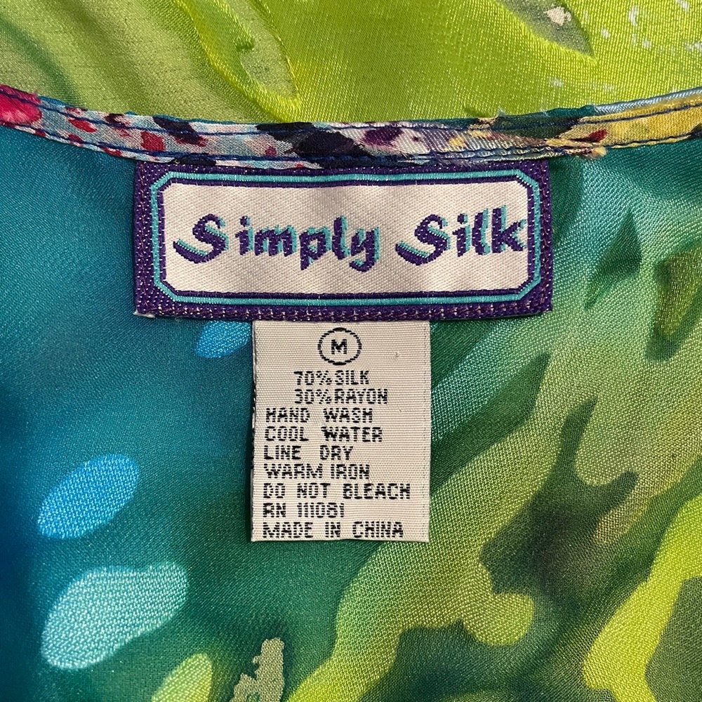 M Simply Silk Green Multicolored Open Front Shirt… - image 5